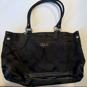 Black Canvas Coach Bag w/ Black Leather